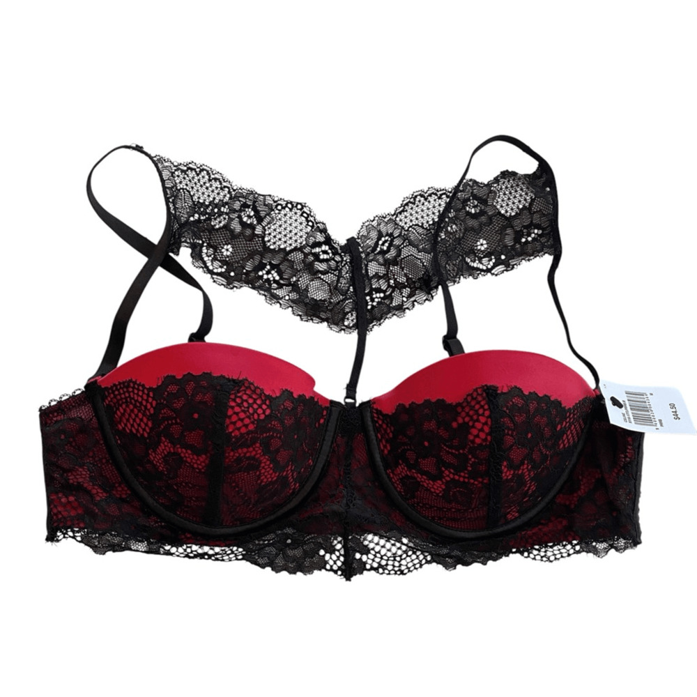 Fredricks of Hollywood Red and Black Lace Bra Medium